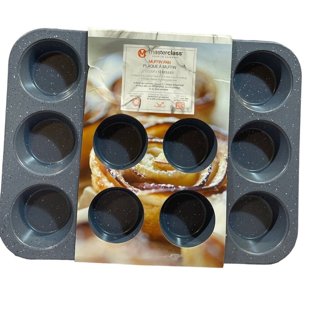 Cup Cake Pan Master Class Bakeware 12 ct. Cupcake/Muffin Pan Blue/Grey Speckled